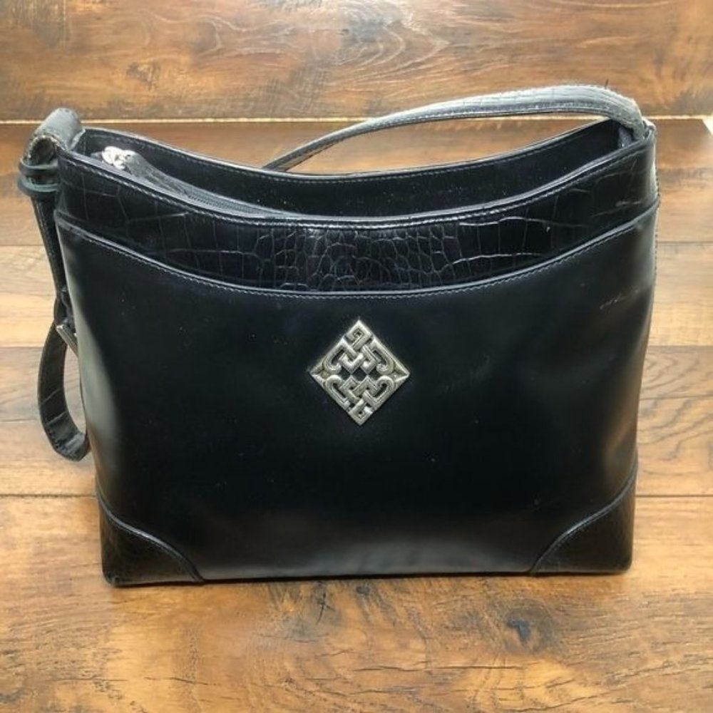 Madison Ridge Shoulder Bag Black Crocodile Pattern Trim